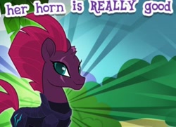 Size: 596x432 | Tagged: safe, edit, imported from derpibooru, tempest shadow, pony, unicorn, broken horn, cropped, female, gameloft, horn, mare, meme, solo, wow! glimmer