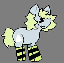 Size: 407x400 | Tagged: safe, artist:jellyhooves, imported from derpibooru, oc, oc only, oc:kaolin, pony, :3, ><, clothes, cute, eyes closed, gray background, simple background, socks, solo, striped socks, thigh highs