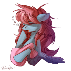 Size: 3000x3000 | Tagged: safe, artist:neonishe, imported from derpibooru, oc, oc only, pegasus, pony, pillow, simple background, sleepy, solo, white background