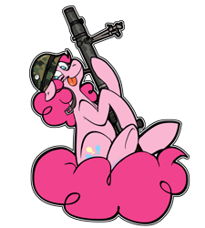 Size: 4500x5000 | Tagged: safe, imported from derpibooru, pinkie pie, earth pony, pony, :p, artillery, camouflage, gun, helmet, lewis gun, simple background, sitting, solo, sticker, tongue out, transparent background, war, weapon, xk-class end-of-the-world scenario