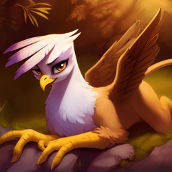 Size: 2048x2048 | Tagged: safe, derpibooru exclusive, edit, imported from derpibooru, prompter:mfg637, gilda, griffon, ai content, ai generated, female, generator:purplesmart.ai, generator:stable diffusion, lying down, prone, solo