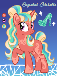 Size: 1513x2023 | Tagged: safe, artist:friendshipizfucked, imported from derpibooru, oc, oc only, oc:crystal stiletto, pony, female, gradient background, magical lesbian spawn, mare, offspring, parent:ms. harshwhinny, parent:princess celestia, solo