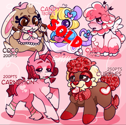 Size: 963x958 | Tagged: safe, artist:xtackyfairyx, imported from derpibooru, oc, oc only, earth pony, mouse, pegasus, pony, rabbit, animal, apron, clothes, earth pony oc, flower, flower in mouth, heart, heart eyes, mouth hold, pegasus oc, rose, rose in mouth, smiling, wingding eyes, wings