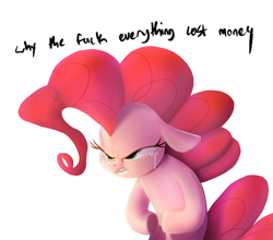 Size: 2976x2622 | Tagged: safe, artist:hattsy, artist:starkdust, edit, imported from twibooru, pinkie pie, earth pony, pony, angry, chromatic aberration removal, collaboration, crying, dialogue, female, floppy ears, image, mare, meme, memories, png, ponified, simple background, solo, teary eyes, vulgar, white background