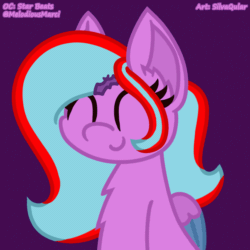 Size: 1200x1200 | Tagged: safe, artist:silvaqular, imported from derpibooru, oc, oc only, oc:star beats, pegasus, pony, ^^, animated, eyes closed, folded wings, hairclip, happy, listening, listening to music, magenta, multicolored hair, purple background, signature, simple background, solo, vibing, wings