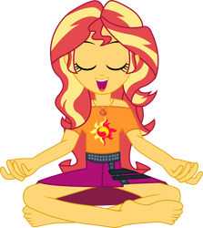 Size: 8245x9240 | Tagged: safe, artist:chrismc373, imported from derpibooru, sunset shimmer, equestria girls, barefoot, feet, geode of empathy, magical geodes, meditating, open mouth, simple background, solo, transparent background