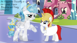 Size: 500x281 | Tagged: safe, artist:askbritanniamlp, imported from derpibooru, oc, oc:britannia, oc:freeze pop, crystal pony, pegasus, pony, crystal pegasus, female, helmet, mare