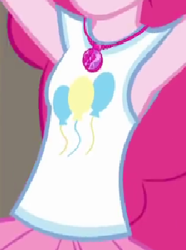 Size: 249x335 | Tagged: safe, imported from derpibooru, screencap, pinkie pie, equestria girls, equestria girls series, fluttershy's butterflies, armpits, boobshot, breasts, clothes, cropped, cutie mark on clothes, female, geode of sugar bombs, jewelry, magical geodes, necklace, pictures of chests, rah rah skirt, skirt, solo, tanktop