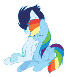 Size: 837x955 | Tagged: safe, artist:thunderspeedyt, imported from derpibooru, rainbow dash, soarin', pegasus, pony, duo, eyes closed, female, lying down, male, mare, shipping, simple background, soarindash, stallion, straight, white background