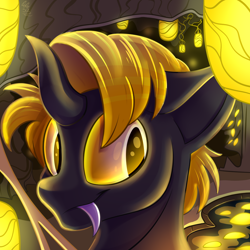 Size: 1100x1100 | Tagged: safe, artist:starcasteclipse, imported from derpibooru, oc, oc only, changeling, bust, changeling oc, male, portrait, solo, sternocleidomastoid, yellow changeling