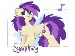 Size: 1706x1277 | Tagged: safe, artist:kejifox, imported from derpibooru, symphony, earth pony, pony, cheek fluff, chest fluff, female, simple background, solo, text