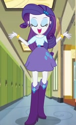 Size: 407x667 | Tagged: safe, artist:jman20124, imported from derpibooru, rarity, equestria girls, belt, boots, canterlot high, clothes, female, high heel boots, lockers, shirt, shoes, skirt, solo