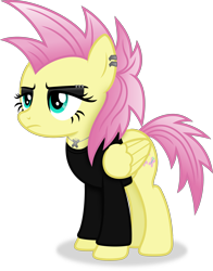 Size: 2851x3638 | Tagged: safe, artist:anime-equestria, imported from derpibooru, fluttershy, pegasus, pony, alternate hairstyle, ear piercing, eyebrow piercing, eyeshadow, female, high res, jewelry, makeup, mare, necklace, piercing, simple background, solo, transparent background, vector, wings