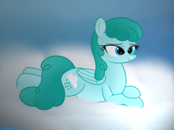 Size: 4032x3016 | Tagged: safe, artist:rainbowšpekgs, imported from derpibooru, spring melody, sprinkle medley, pegasus, pony, cloud, female, lying, lying down, lying on a cloud, on a cloud, prone, sky, smiling, solo, wings