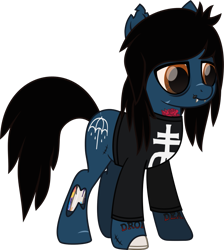 Size: 949x1061 | Tagged: safe, artist:lightningbolt, derpibooru exclusive, imported from derpibooru, earth pony, pony, undead, zombie, zombie pony, .svg available, bone, bring me the horizon, clothes, colored pupils, fangs, lidded eyes, lip piercing, long sleeves, movie accurate, oliver sykes, piercing, ponified, scar, shirt, simple background, smiling, solo, standing, stitches, svg, tattoo, torn ear, transparent background, vector