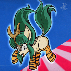 Size: 1920x1920 | Tagged: safe, alternate version, artist:theratedrshimmer, imported from derpibooru, kirin, pony, anime, clothes, cute, kirin-ified, lum invader, socks, solo, species swap, urusei yatsura