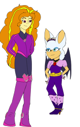 Size: 2552x4048 | Tagged: safe, artist:icicle-wicicle-1517, artist:moondrawzlv, color edit, edit, imported from derpibooru, adagio dazzle, anthro, bat, human, equestria girls, belt, bodysuit, boots, clothes, clothes swap, collaboration, colored, crossover, eyeshadow, fingerless gloves, flying, gem, gloves, hairband, high heel boots, jacket, kazumi evans, knee-high boots, makeup, rouge the bat, shoes, simple background, siren gem, sonic prime, sonic the hedgehog (series), stockings, thigh highs, transparent background, voice actor joke
