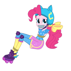 Size: 2000x2000 | Tagged: safe, artist:splendidbondage, imported from derpibooru, pinkie pie, human, equestria girls, friendship games, arm behind back, bondage, bound and gagged, gag, helmet, roller skates, rope, rope bondage, simple background, skates, solo, tape, tape gag, tied up, transparent background