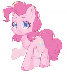 Size: 1299x1432 | Tagged: safe, artist:toast091019, imported from derpibooru, pinkie pie, earth pony, pony, colored hooves, eyelashes, female, looking at you, raised hoof, simple background, smiling, smiling at you, solo, white background