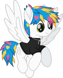 Size: 930x1145 | Tagged: safe, artist:lightningbolt, derpibooru exclusive, imported from derpibooru, pegasus, pony, .svg available, awsten knight, clothes, dyed mane, dyed tail, flying, heterochromia, horseshoes, jewelry, male, movie accurate, necklace, ponified, shirt, simple background, smiling, solo, spread wings, stallion, svg, t-shirt, tail, transparent background, vector, waterparks, wings