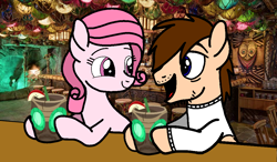 Size: 1024x600 | Tagged: safe, artist:mrstheartist, imported from ponybooru, oc, oc:annisa trihapsari, oc:seb the pony, earth pony, pony, digital art, female, looking at each other, tail