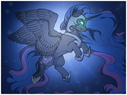 Size: 1280x960 | Tagged: safe, artist:binibean, imported from derpibooru, nightmare moon, alicorn, pony, princess twilight sparkle (episode), female, glowing, glowing eyes, mare, solo, spread wings, wings