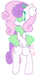 Size: 1196x2076 | Tagged: safe, artist:cutiesparke, imported from derpibooru, sweetie belle, semi-anthro, unicorn, alternate cutie mark, arm fluff, bipedal, blushing, bow, clothes, dress, ear fluff, female, filly, fluffy, foal, hair bow, looking sideways, simple background, solo, sparkly eyes, sparkly mane, white background, wingding eyes