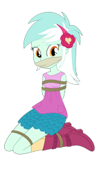 Size: 2000x3278 | Tagged: safe, artist:splendidbondage, imported from derpibooru, lyra heartstrings, human, equestria girls, bondage, bound and gagged, cloth gag, damsel in distress, female, gag, kidnapped, simple background, solo, tied up, transparent background