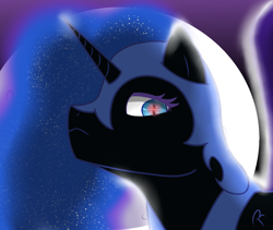 Size: 1280x1080 | Tagged: safe, artist:reinbou, imported from derpibooru, nightmare moon, alicorn, pony, looking at you, looking down, looking down at you, moon, night, simple background, solo
