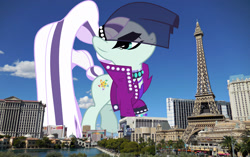 Size: 2048x1288 | Tagged: safe, artist:jhayarr23, edit, editor:jaredking779, imported from derpibooru, coloratura, earth pony, pony, clothes, countess coloratura, female, giant pony, giantess, highrise ponies, irl, jacket, las vegas, macro, mare, nevada, photo, ponies in real life, solo, veil