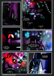 Size: 2480x3508 | Tagged: safe, artist:dsana, imported from derpibooru, fizzlepop berrytwist, princess luna, tempest shadow, oc, oc:lullaby dusk, alicorn, pegasus, pony, unicorn, comic:a storm's lullaby, crying, duo, duo female, female, filly, foal, mare