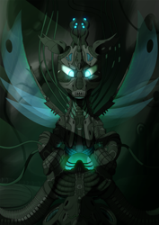 Size: 1946x2755 | Tagged: safe, artist:apuljack, imported from derpibooru, queen chrysalis, changeling, robot, biomechanical, solo
