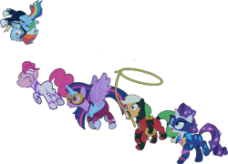Size: 624x449 | Tagged: safe, artist:pascalmulokozi2, edit, edited screencap, imported from derpibooru, screencap, applejack, fili-second, masked matter-horn, mistress marevelous, pinkie pie, radiance, rainbow dash, rarity, twilight sparkle, zapp, alicorn, earth pony, pegasus, pony, unicorn, power ponies (episode), background removed, female, mare, not a vector, power ponies, simple background, transparent background, twilight sparkle (alicorn)