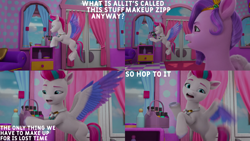 Size: 2000x1125 | Tagged: safe, edit, edited screencap, editor:quoterific, imported from derpibooru, screencap, pipp petals, zipp storm, pegasus, pony, spoiler:my little pony: make your mark, spoiler:my little pony: make your mark chapter 2, spoiler:myms01e08, adorazipp, cute, duo, duo female, female, flying, g5, have you seen this dragon?, makeup, mane melody (location), my little pony: make your mark, my little pony: make your mark chapter 2, pipp petals is not amused, pun, raised hoof, royal sisters (g5), sassy, siblings, sisters, unamused, zipp storm is not amused