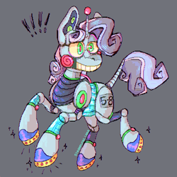 Size: 750x750 | Tagged: safe, artist:steampunk-llama, imported from derpibooru, sweetie belle, pony, robot, robot pony, unicorn, friendship is witchcraft, antenna, gray background, leonine tail, simple background, solo, sweetie bot, tail