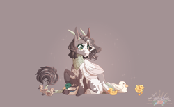 Size: 1726x1064 | Tagged: safe, artist:luuny-luna, imported from derpibooru, oc, oc:delicate, bird, duck, pegasus, pony, duckling, female, horns, mare, simple background, solo