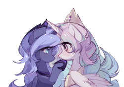 Size: 2388x1668 | Tagged: safe, artist:sunny berry, imported from derpibooru, princess celestia, princess luna, alicorn, cute, duo, looking at each other, looking at someone, simple background, white background, wings