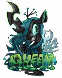 Size: 2000x2500 | Tagged: safe, artist:pipemare, imported from derpibooru, queen chrysalis, changeling, changeling queen, bust, female, gritted teeth, simple background, solo, teeth, text, white background