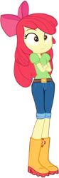 Size: 640x1918 | Tagged: safe, edit, edited screencap, imported from derpibooru, screencap, apple bloom, human, equestria girls, equestria girls series, holidays unwrapped, spoiler:eqg series (season 2), :|, apple bloom's bow, background removed, belt, boots, bow, clothes, crossed arms, denim, hair bow, jeans, pants, red hair, shirt, shoes, simple background, solo, t-shirt, tangelo eyes, the cider louse fools, transparent background, yellow skin