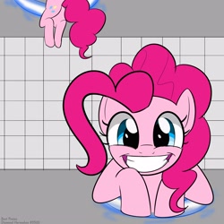 Size: 3000x3000 | Tagged: safe, artist:bestponies, imported from derpibooru, pinkie pie, earth pony, pony, cute, female, grin, looking at you, mare, now you're thinking with portals, portal, smiling, solo