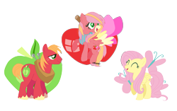 Size: 1293x813 | Tagged: safe, artist:cskazumi, artist:selenaede, imported from derpibooru, big macintosh, fluttershy, oc, oc:butterfly apple, earth pony, pegasus, pony, bandana, base used, colored muzzle, colored wings, daughter, family, female, fluttermac, male, mare, offspring, open mouth, parent:big macintosh, parent:fluttershy, parents:fluttermac, pegasus oc, shipping, signature, simple background, smiling, stallion, straight, transparent background, wings