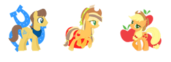 Size: 1024x374 | Tagged: safe, artist:cskazumi, artist:selenaede, imported from derpibooru, applejack, caramel, oc, oc:candy apple, earth pony, pony, applejack's hat, bandana, base used, carajack, colored hooves, cowboy hat, daughter, earth pony oc, family, female, freckles, hat, male, mare, offspring, parent:applejack, parent:caramel, parents:carajack, shipping, simple background, stallion, straight, striped mane, transparent background