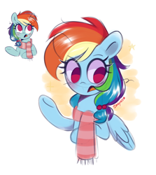 Size: 2500x2800 | Tagged: safe, artist:darkynez, imported from derpibooru, rainbow dash, pegasus, pony, alternate hairstyle, blushing, clothes, messy mane, scarf, simple background, solo, striped scarf, white background