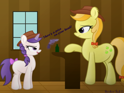 Size: 4032x3016 | Tagged: safe, artist:rainbowšpekgs, imported from derpibooru, oc, oc:snowie aura, pony, unicorn, bow, cowboy hat, hat, solo, tail, tail bow, toy gun, wild west