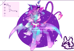 Size: 1225x850 | Tagged: safe, artist:mujinai, imported from derpibooru, dracony, dragon, hybrid, cute, devil tail, forked tongue, horns, simple background, solo, tail, text, tongue out, watermark, white background