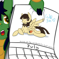 Size: 1280x1280 | Tagged: safe, artist:maplesquidarts, imported from derpibooru, part of a set, wild fire, oc, oc:kappa the kirin, kirin, pony, calendar, lying down, prone, simple background, solo focus, white background