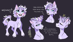 Size: 3300x1900 | Tagged: safe, artist:eeelt, imported from derpibooru, oc, unicorn, bust, chest fluff, dark background, female, horn, jewelry, leg fluff, magic, offspring, parent:prince blueblood, parent:twilight sparkle, parents:twiblood, rag, short mane, simple background, solo, solo female, sparkles, tiara, unicorn oc