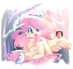 Size: 902x855 | Tagged: safe, artist:toast091019, imported from derpibooru, fluttershy, bird, pegasus, pony, belly, cute, egg (food), eye clipping through hair, female, food, forest, hair over one eye, heart, heart eyes, shyabetes, smiling, snow, solo, spread wings, wingding eyes, wings, winter