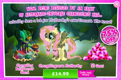 Size: 1958x1302 | Tagged: safe, imported from derpibooru, fluttershy, pegasus, pony, advertisement, alternate timeline, armor, bodypaint, bush, chrysalis resistance timeline, costs real money, ear piercing, earring, english, face paint, female, gameloft, gem, jewelry, mannequin, mare, mobile game, my little pony: magic princess, numbers, official, piercing, sale, solo, spread wings, text, tribalshy, wings