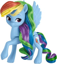 Size: 744x843 | Tagged: safe, imported from derpibooru, part of a set, rainbow dash, pegasus, pony, female, g4, g4 to g5, g5, generation leap, merchandise, my little pony: make your mark, official, rainbow celebration, simple background, solo, style of the day, toy, unshorn fetlocks, white background